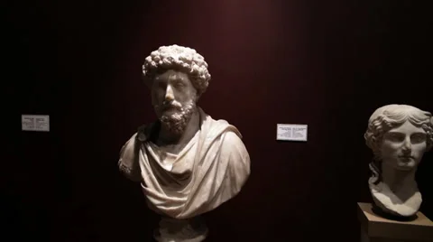 Statue of Marcus Aurelius and the Emperor Augustus at the Archaeology Museum Video stock 29679655