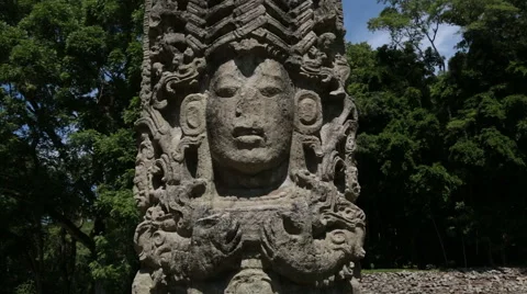 Statue Mayan ruins close, Copan Honduras Stock Footage 45162934
