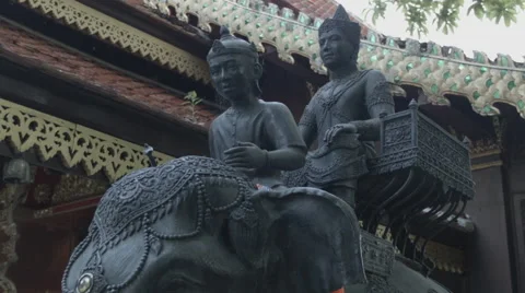 Statue of men riding elephant, Wat Phra That Doi Suthep in Chiang Mai, Thailand Stock Footage 48204508