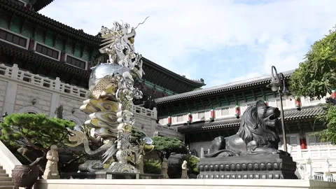  a statue of a metal dragon in a temple Stock Footage 306033880