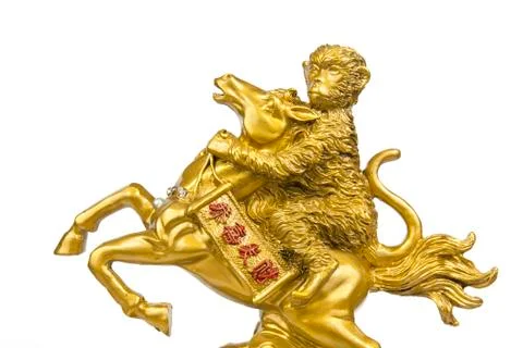 Statue monkey riding a horse Stock Photos