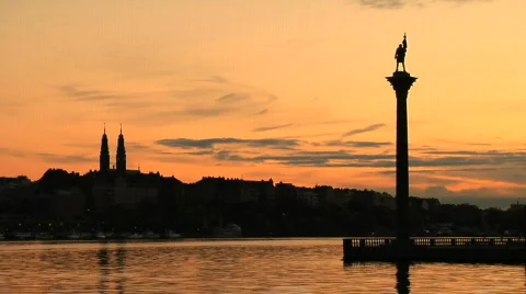Statue monument outside Stockholm City Hall Stock Footage