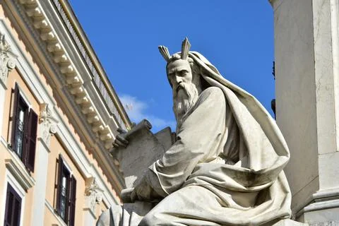 Statue of Moses on the basement of the Column of Immaculate Conception in Rome Stock Photos