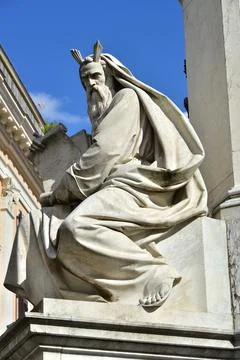 Statue of Moses on the basement of the Column of Immaculate Conception in Rome 스톡 사진