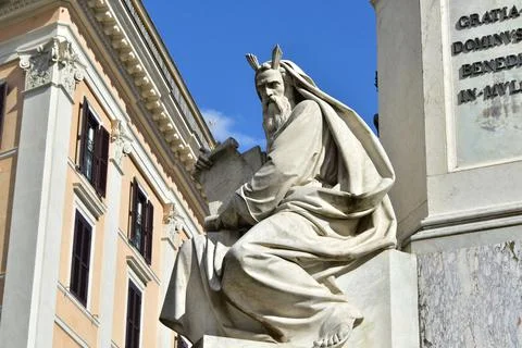 Statue of Moses on the basement of the Column of Immaculate Conception in Rome Stock Photos