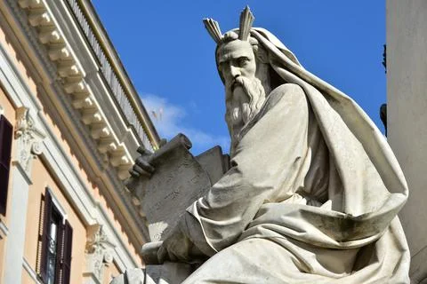 Statue of Moses on the basement of the Column of Immaculate Conception in Rome 스톡 사진