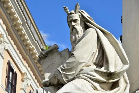 Statue of Moses on the basement of the Column of Immaculate Conception in Rome Stock Photos