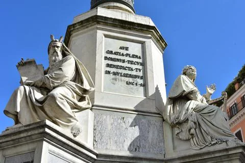 Statue of Moses on the basement of the Column of Immaculate Conception in Rome 스톡 사진