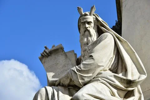 Statue of Moses on the basement of the Column of Immaculate Conception in Rome Stock Photos