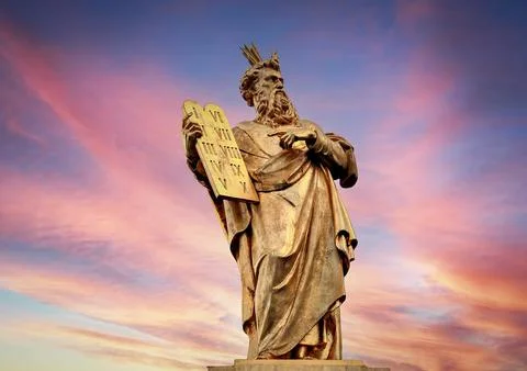 Statue, Moses with the Ten Commandments. Stock Photos