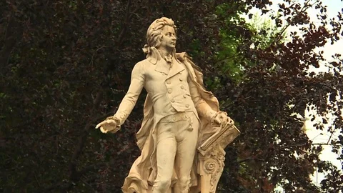 The Statue of Mozart in Burggarten park in Vienna Stock Footage 95113853