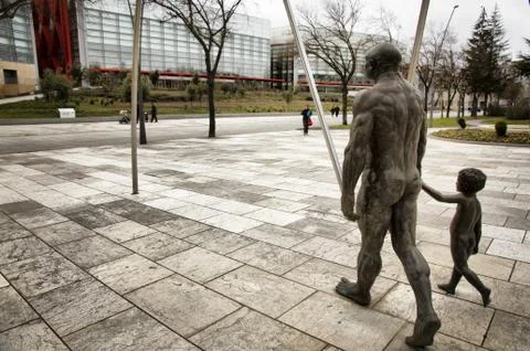 Statue of the museum of human evolution MEH in Burgos (Spain) Stock Photos