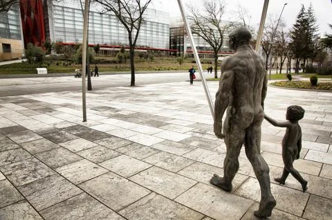 Statue of the museum of human evolution MEH in Burgos (Spain) Stock Photos