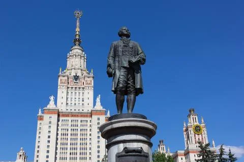 The Statue of M.V. Lomonosov in front of the Moscow State University Stock Photos