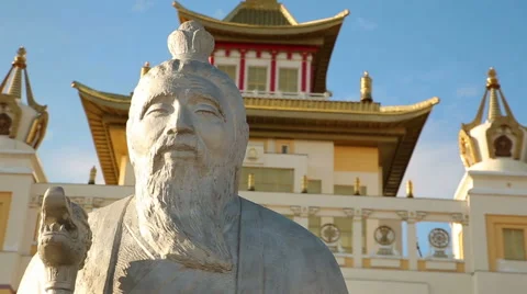 Statue Near Buddhist Temple Stock Footage 49642956