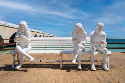 Statue next to the pier at Progreso, a popular beach town near Merida in Mexico Stock Photos