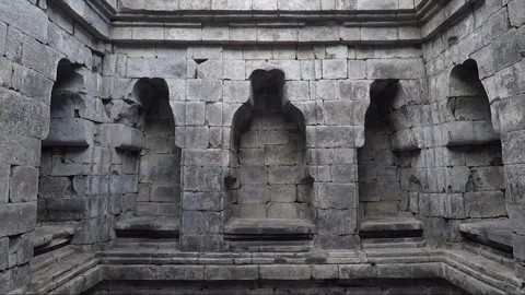 Statue Niches in the Wall, Main Temple, Lumbung Temple Compound, Java, Indonesia Stock Footage 306174337