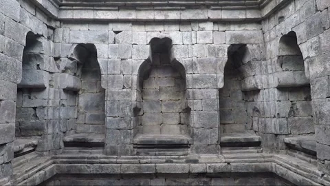 Statue Niches in the Wall, Main Temple, Lumbung Temple Compound, Java, Indonesia Stock Footage 306174818