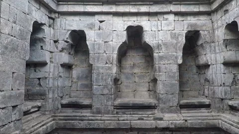 Statue Niches in the Wall, Main Temple, Lumbung Temple Compound, Java, Indonesia Stock Footage 306176074