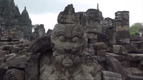 Statue or Bas Relief Carving, Sewu Temple Compound, Java, Indonesia Stock Footage 285070653