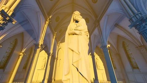 Statue of Our Lady and cross in Catholic church Stock Footage 276485698