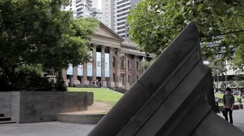 Statue outside the State Library, Melbourne, Australia 2K Stock Footage 5188988