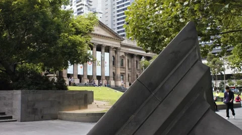 Statue outside the State Library, Melbourne, Australia 2K Stock Footage 7727139