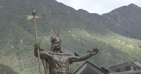 Statue of Pachacutec, Aguas Calientes, Peru, 4K Stock Footage