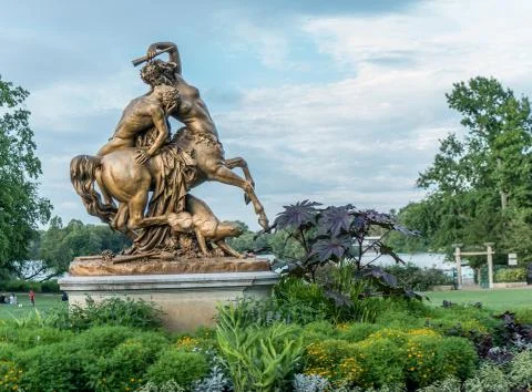 Statue of the park of the golden head in Lyon Stock Photos