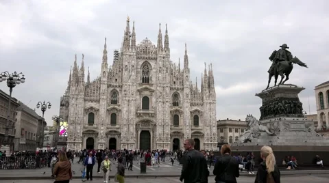 Statue Piazza Duomo Square Cathedral Monument Milan Milano Italy Italia Stock Footage 55441247