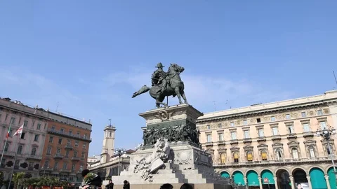 Statue Piazza Duomo Square Cathedral Monument Milan Milano Italy Italia Stock Footage 86283779