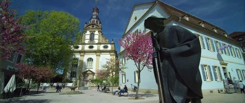 Statue pilgrims in Speyer (RED 5K ws 21:9) Stock Footage 79105609