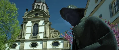 Statue pilgrims in Speyer (RED 5K ws 21:9) Stock Footage 79282989