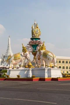 Statue of pink elephants Bangkok Thailand Stock Photos