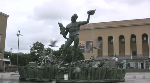 Statue of Poseidon in Gothenburg Stock Footage 55742507