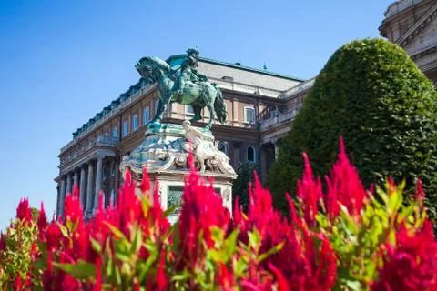 The statue of prince eugene of savoy in front of buda castle Stock Photos