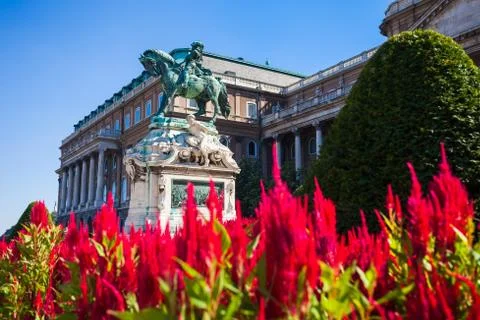 The statue of prince eugene of savoy in front of buda castle Stock Photos