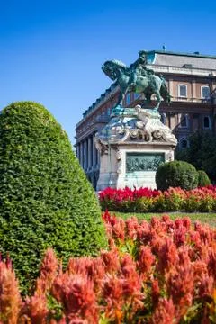 The statue of prince eugene of savoy in front of buda castle Stock Photos