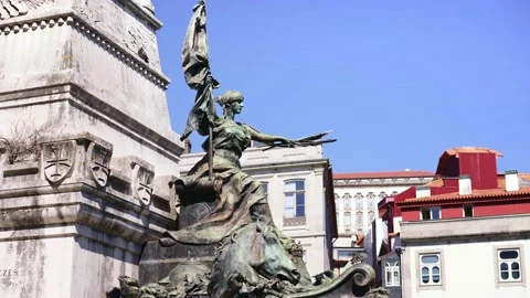 Statue of Prince Henry the Navigator in front of Bolsa Palace, Porto. Portugal  Video stock 224760743