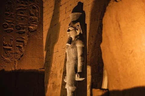 Statue of Ramses the Second outside Luxor Temple with Obelisk Stock Photos