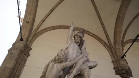 Statue Rape of Polyxena in Loggia dei Lanzi, Florence, Italy Stock Footage 163998561