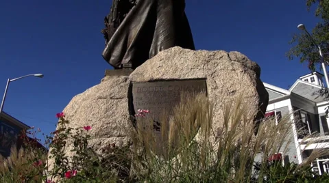A statue of Roger Conant, the founder of Salem Stock Footage 30665073