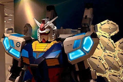 Statue of RX-78F00E with GLRSS FEATHER UNIT at the GUNDAM BASE Stock Photos