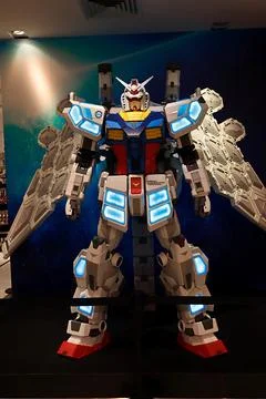 Statue of RX-78F00E with GLRSS FEATHER UNIT at the GUNDAM BASE Stock Photos