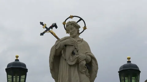 Statue of Saint John Nepomuk on Wollestraat Bridge in Bruges Stock Footage 59659513