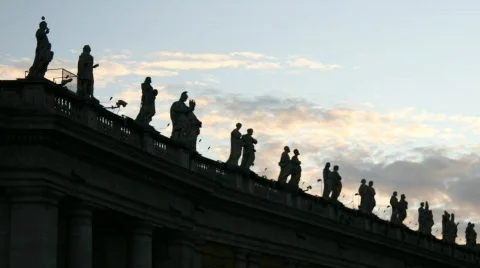 Statue of Saint Peter Square, Rome Stock Footage