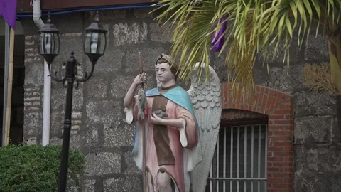 Statue of Saint Raphael Archangel with Fish - San Rafael Church Stock Footage 319925233