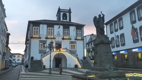 Statue of Satin Michael The Archangel In Front Of Camara Municipal City Hall, Stock Footage 90531313
