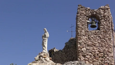 Statue Shrine Christ deep blue sky Stock Footage 74592398