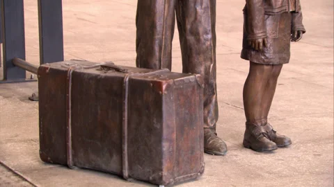 Statue of Sir Nicholas Winton, Platform, Praha hlavni nadrazi railway station Stock Footage 130288902
